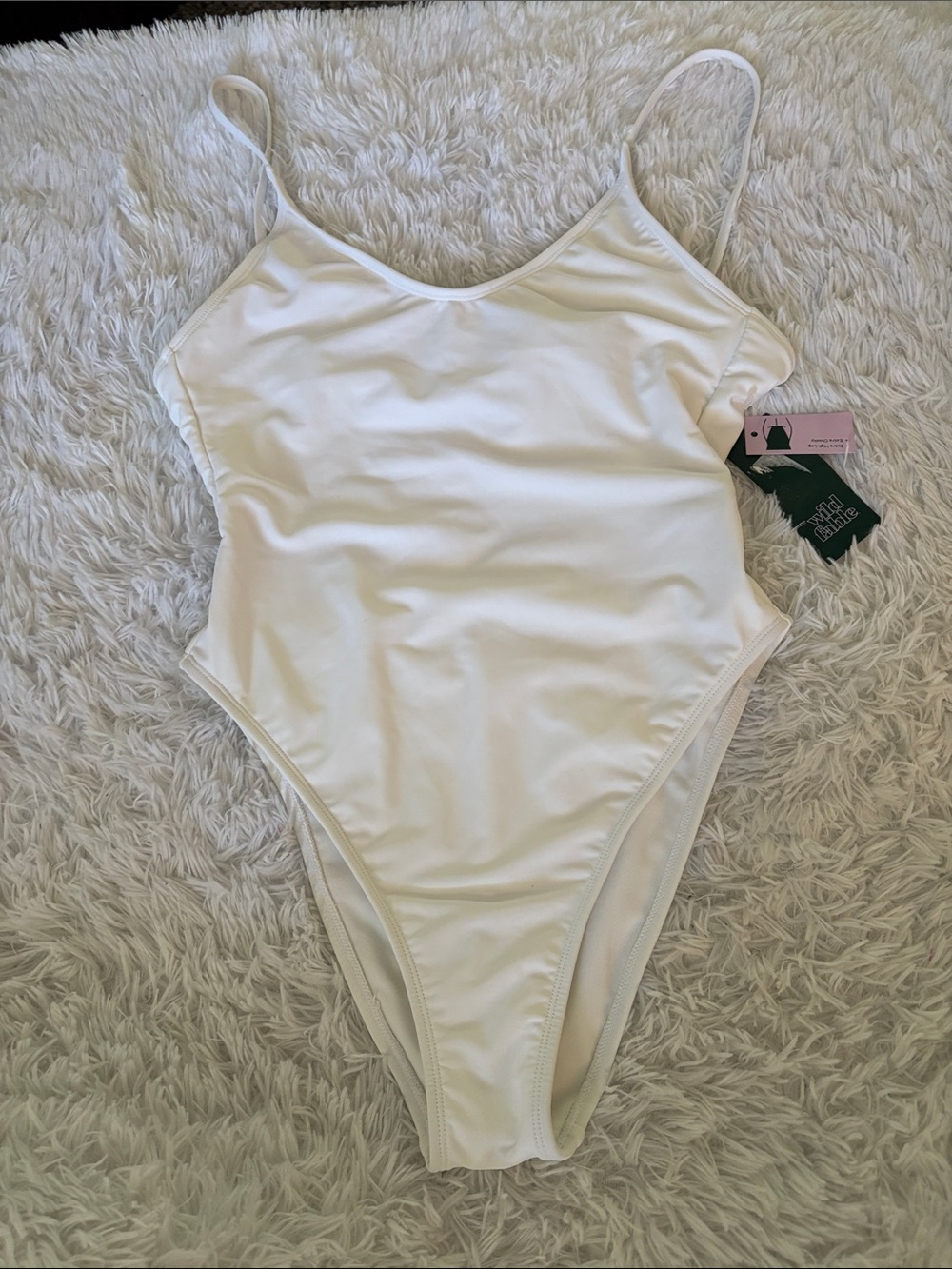 NWT Wild Fable White One Piece Swimsuit Cut Out Tie Back Extra High Leg Size S